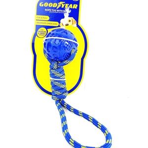 Official Goodyear Woven Braided Rope Tug With Ball Pet Toy Tug and Pull Dog Toy